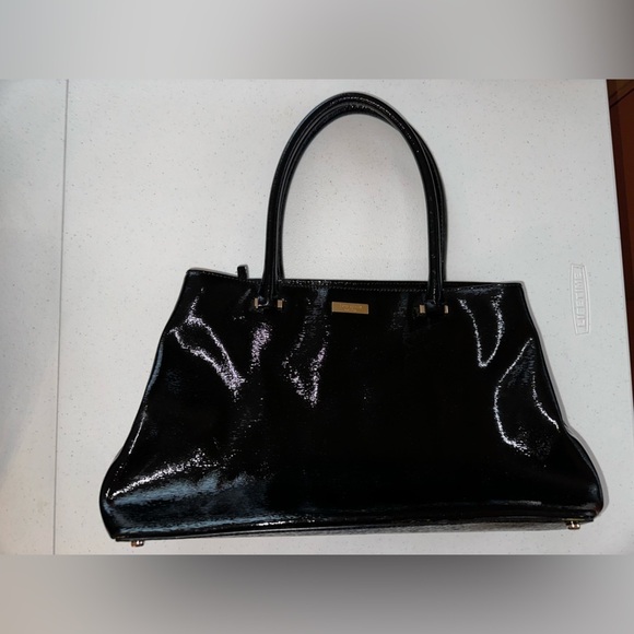 Kate Spade Black Patent Leather Tote bag Shoulder Bag office contemporary - Picture 2 of 16